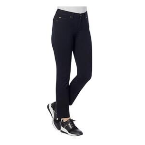 Iman Jet Black Stretch Flat Front-Button Zipper Straight Leg Pant Jean L Short